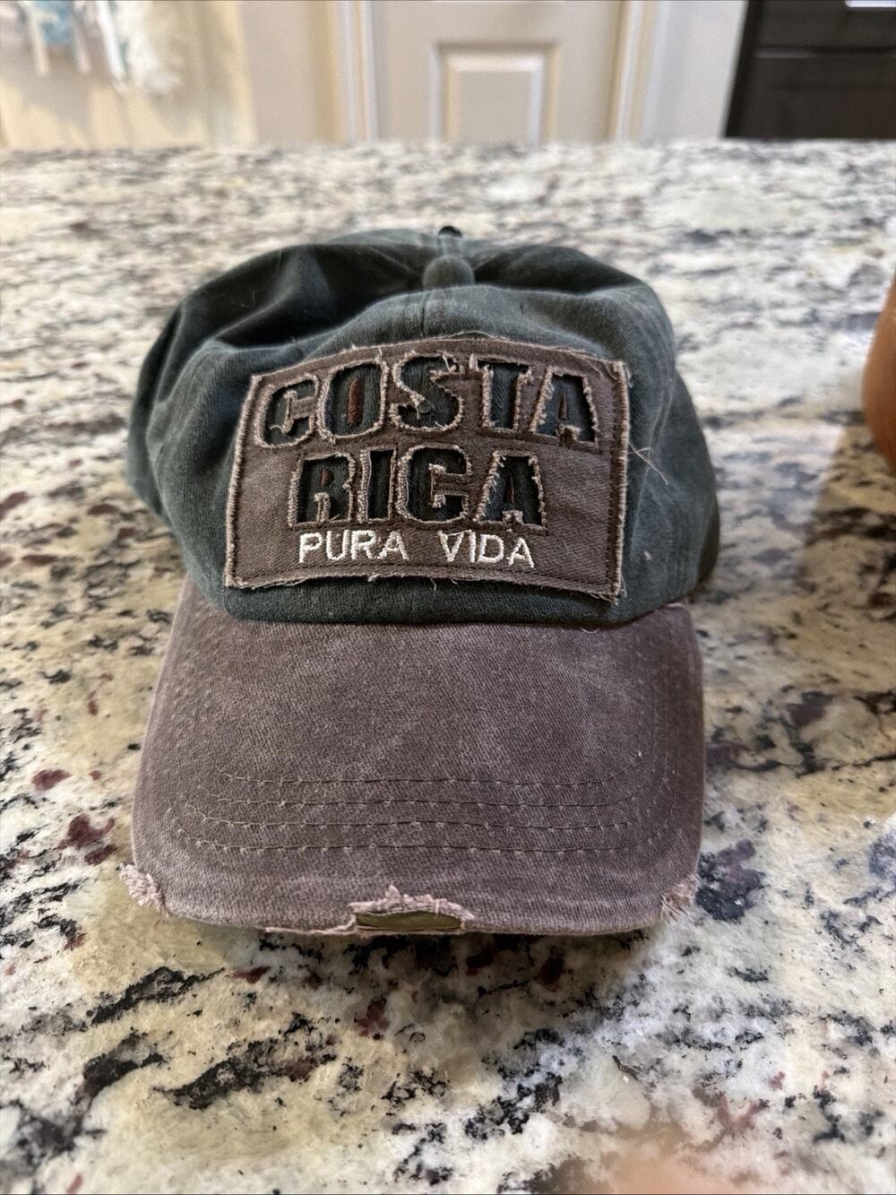 Costa Rica Pura Vida Cap Hat Gray green brown Adjustable Strapback Embroided